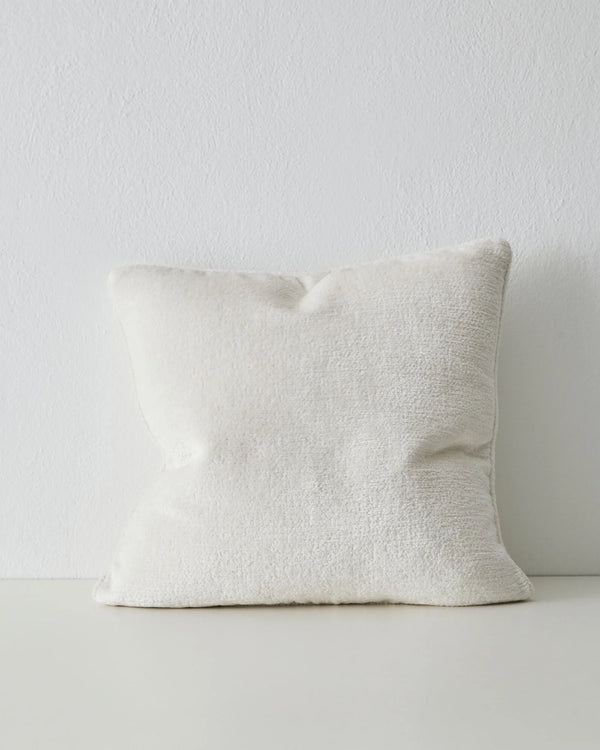 Tempo Pearl 50x50 cushion in pristine white with chunky chenille texture and piped edging by Weave Home