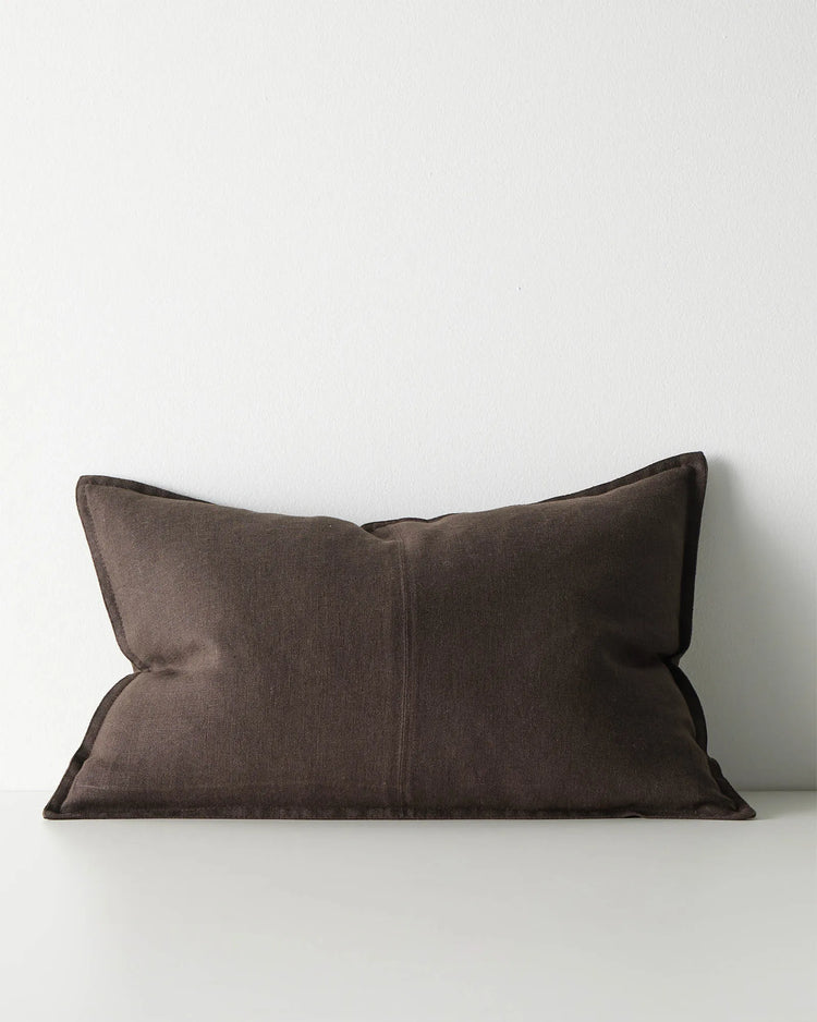 Como Ganache lumbar cushion in rich chocolate brown European linen, 40x60cm, stone-washed matte finish by Weave Home