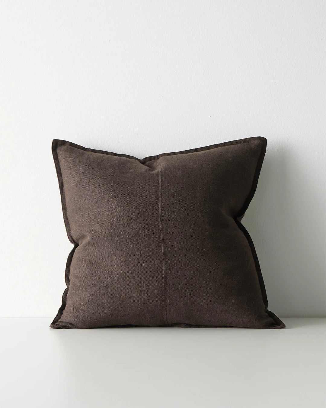 Como Ganache 50x50 cushion cover in chocolate brown European linen with matte finish by Weave Home