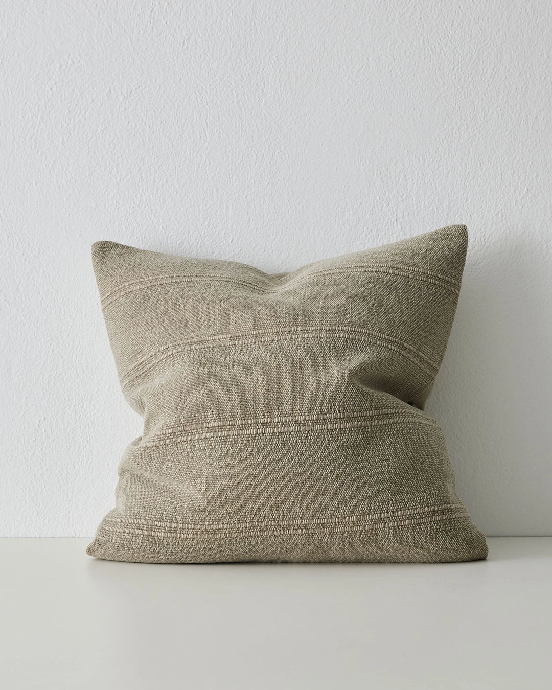 Palma Stone 50x50 cushion, natural linen blend with subtle ribbed weave detail, knife edge seam, by Weave Home