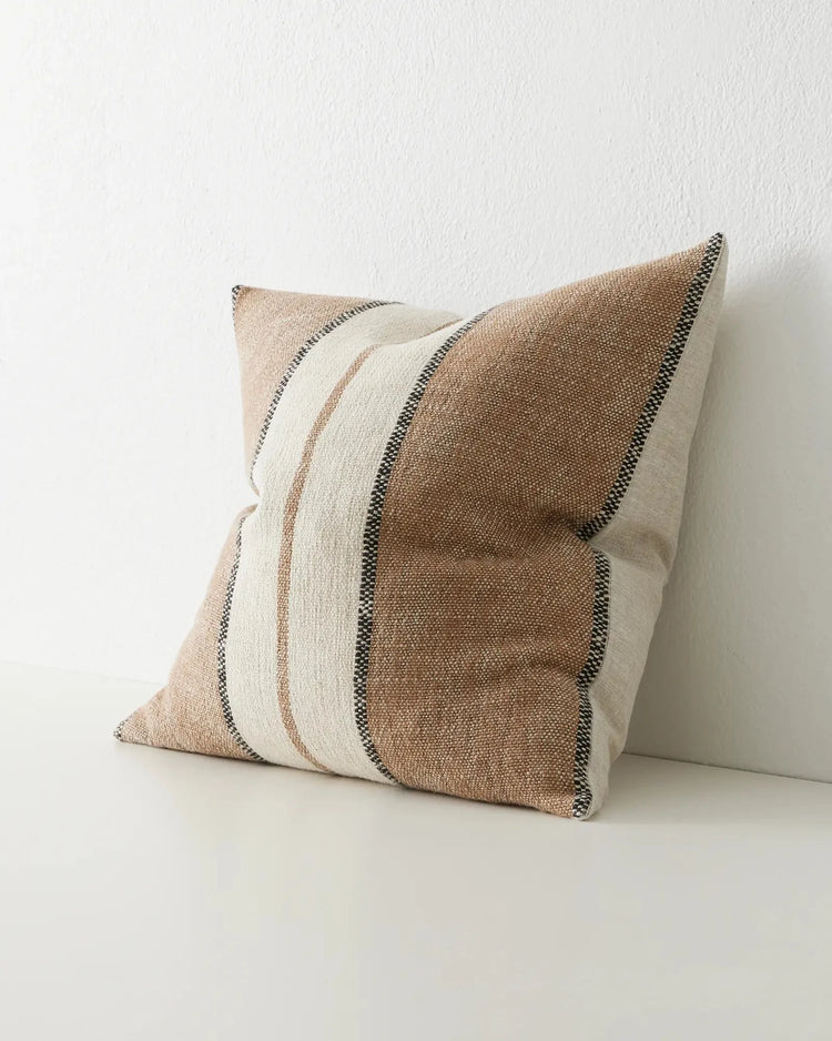 Ottavio Cocoa cushion, 50x50cm, polyester cotton blend with chunky textured stripe in spiced brown, beige and onyx by Weave Home