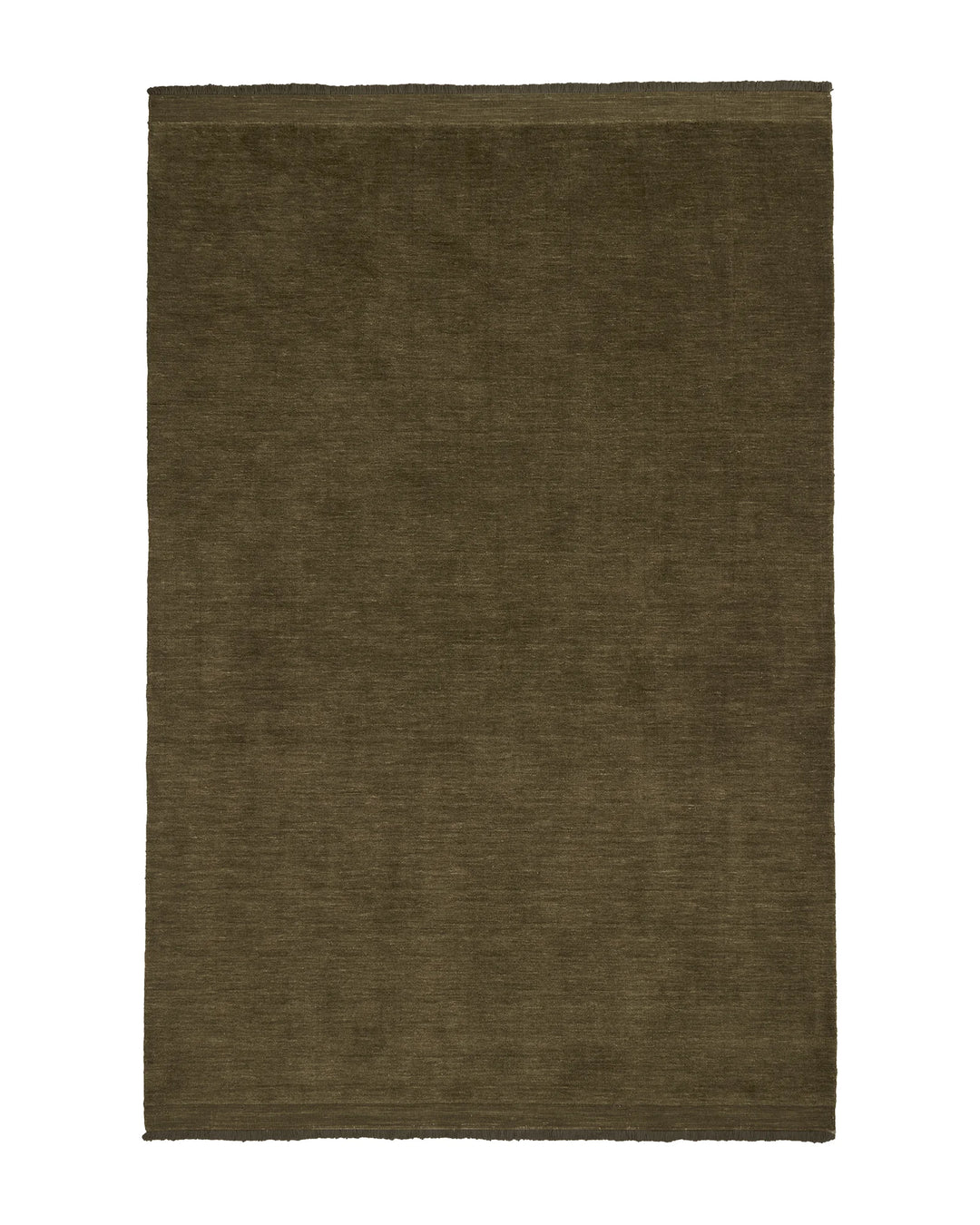Silvio Oakmoss hand-woven rug in deep olive with micro fringe border detail by Weave Home