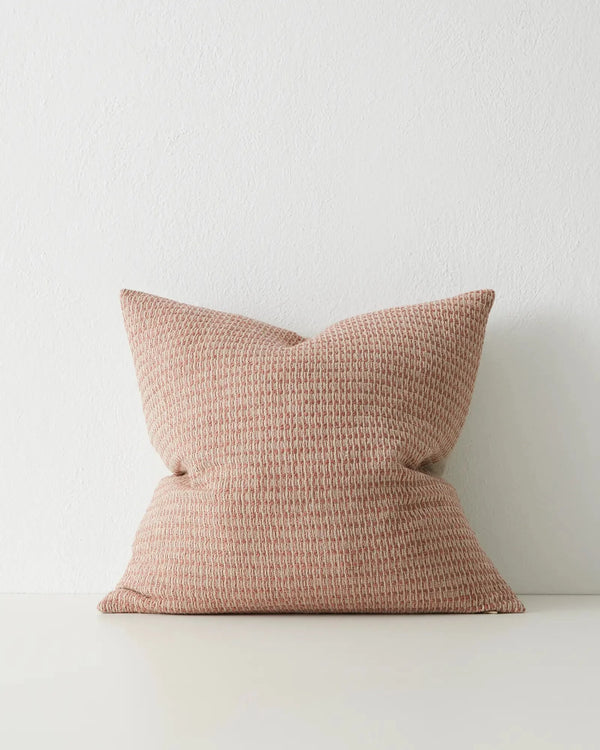 Nicolo Blush cushion, 50x50cm, woven linen blend with micro check texture and rustic weave detail by Weave Home