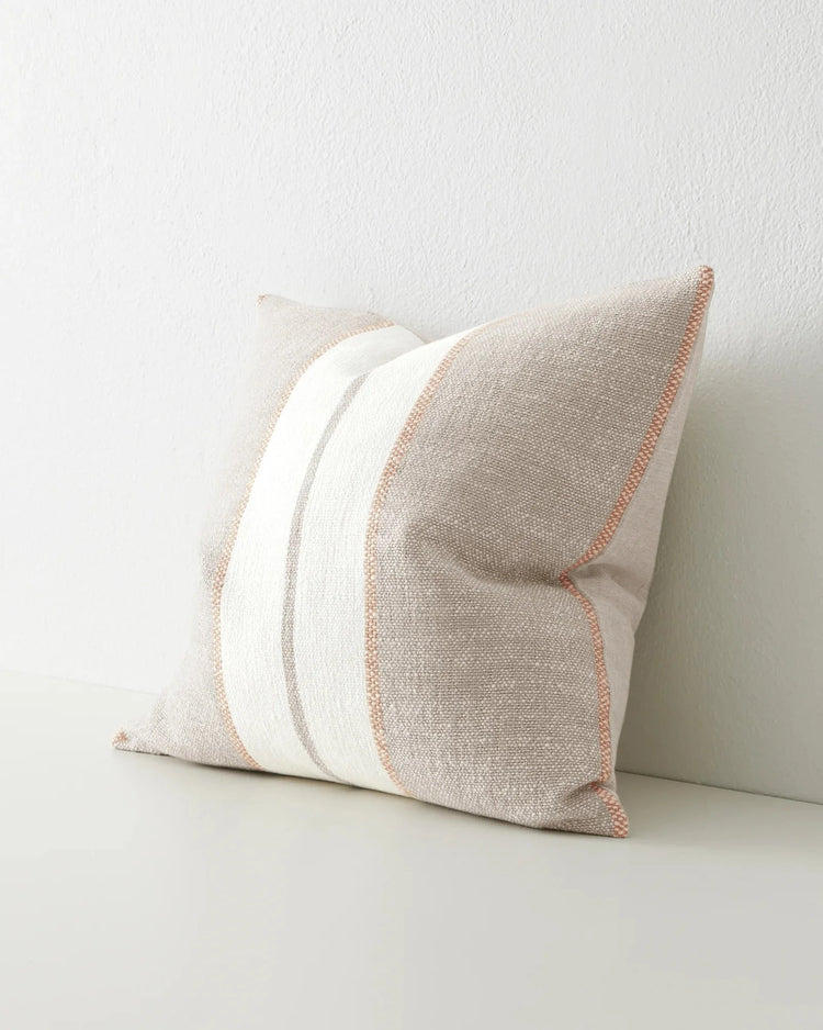 Ottavio Earth cushion, 50x50cm, beige and white chunky textured stripe with contrasting piping detail, by Weave Home
