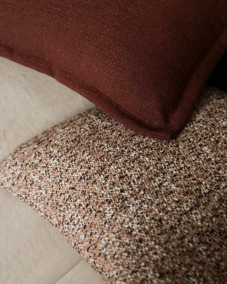 Figlio Paprika 50x50 cushion, close-up of chunky woven polyester texture and bold red tone by Weave Home