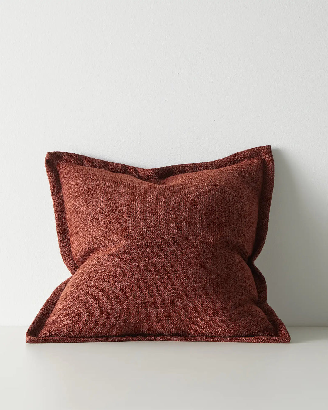 Figlio Paprika 50x50 woven polyester cushion with chunky linen-look texture and flanged border detail by Weave Home