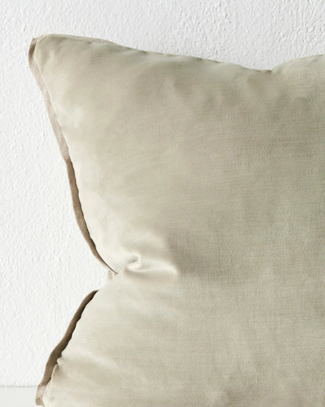 Francesca Sage 50x50 velvet cushion, side-view detail showing soft plush texture and concealed zipper by Weave Home