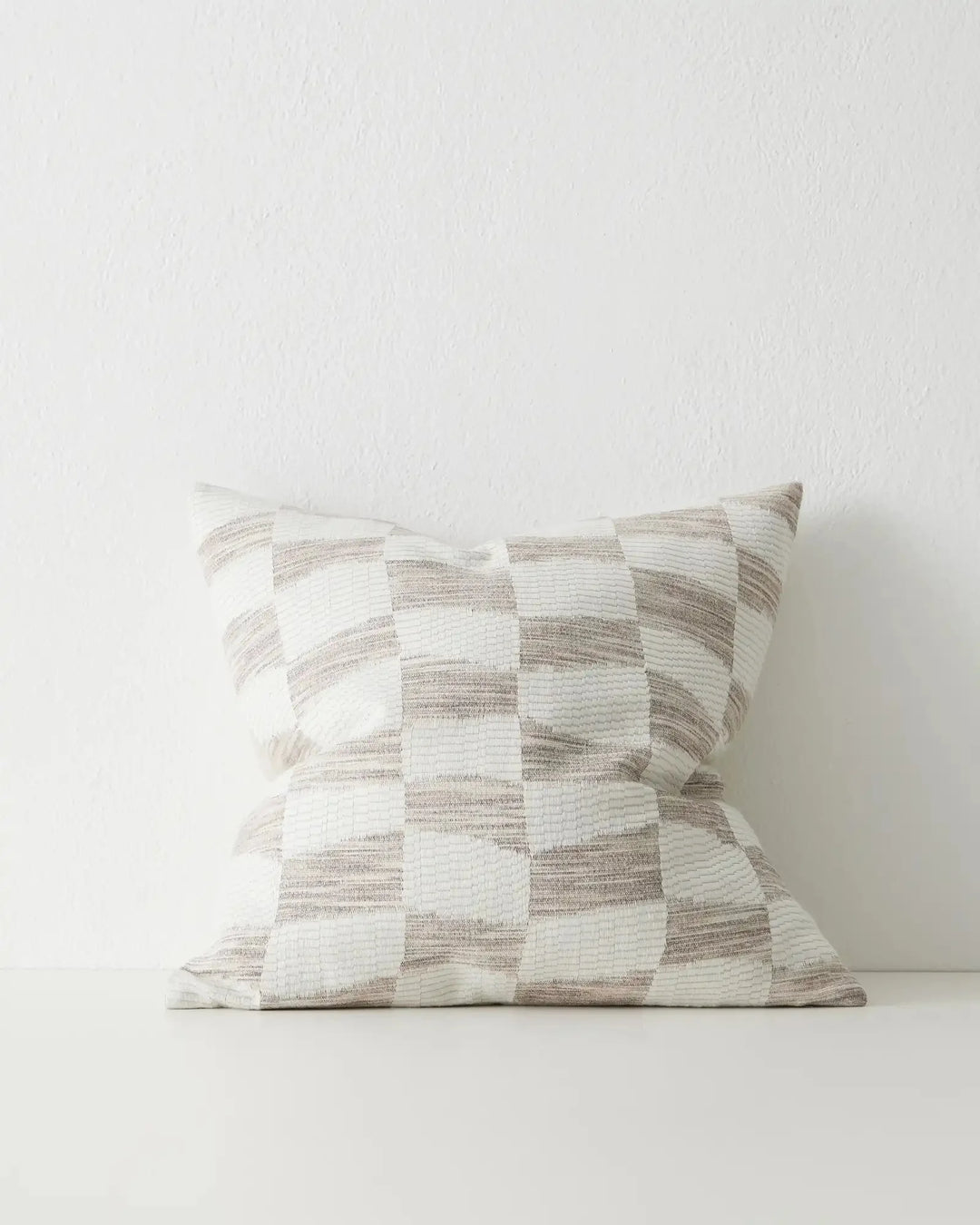 Senso Earth 50x50 woven cushion in cream and beige checkerboard pattern with textured linen blend fabric by Weave Home