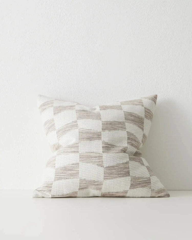 Senso Earth 50x50 woven cushion in cream and beige checkerboard pattern with textured linen blend fabric by Weave Home