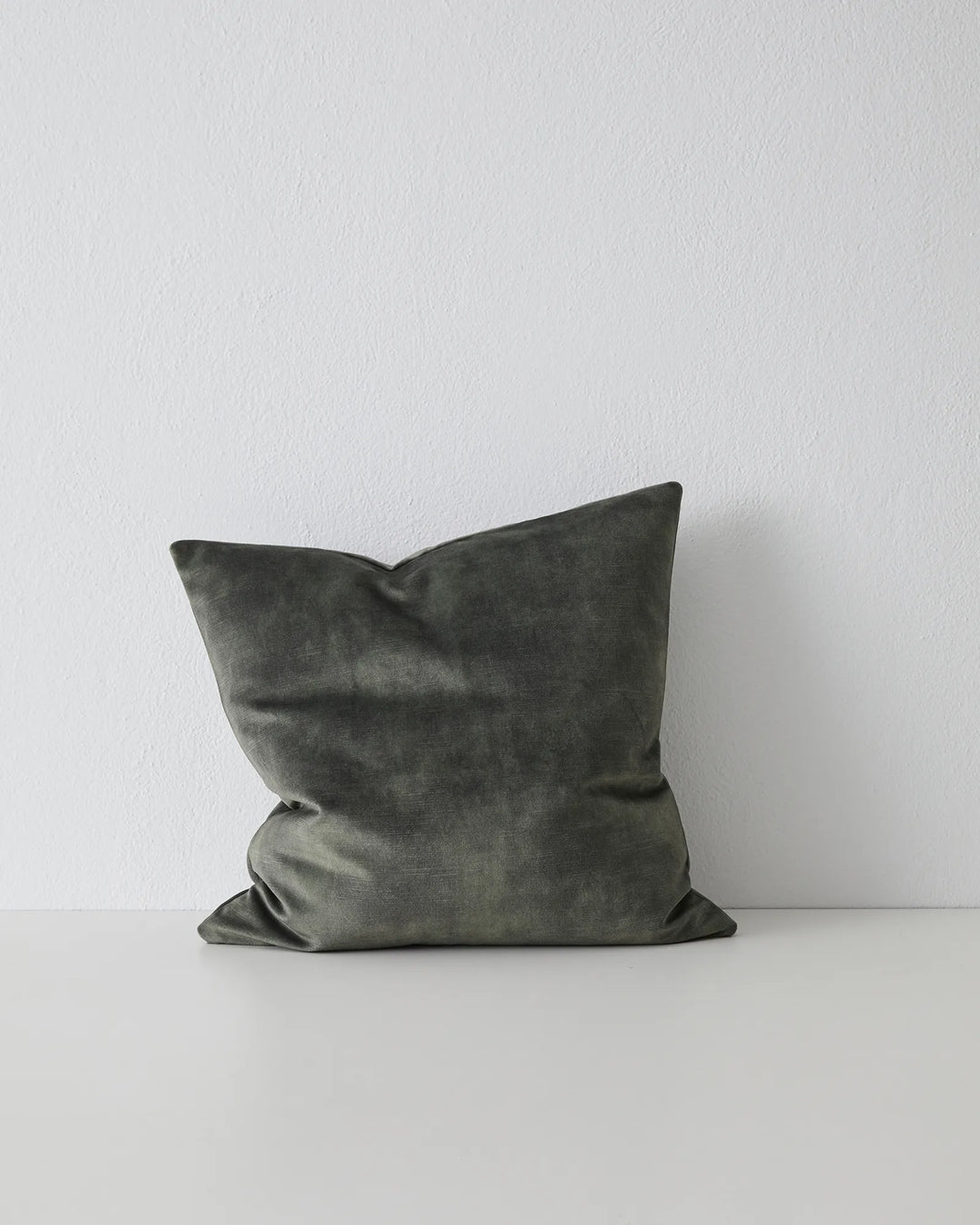 Ava Jade 50x50 polyester cushion in dark natural green with velvet-like texture by Weave Home