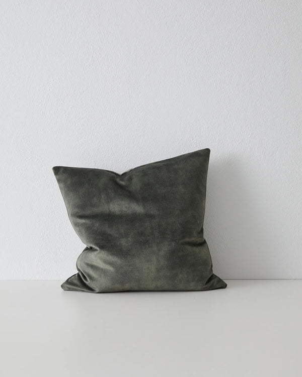 Ava Jade 50x50 polyester cushion in dark natural green with velvet-like texture by Weave Home