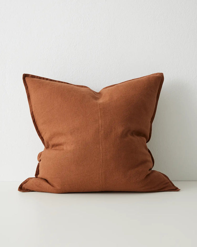 Como Tobacco cushion 60x60cm, European linen in rich brown with contrast piping by Weave Home