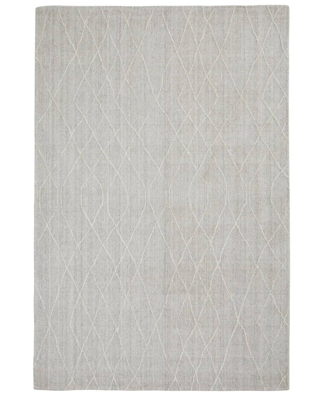 Katari Moon rug in light grey with all-over diamond weave pattern, viscose blend low traffic rug by Weave Home