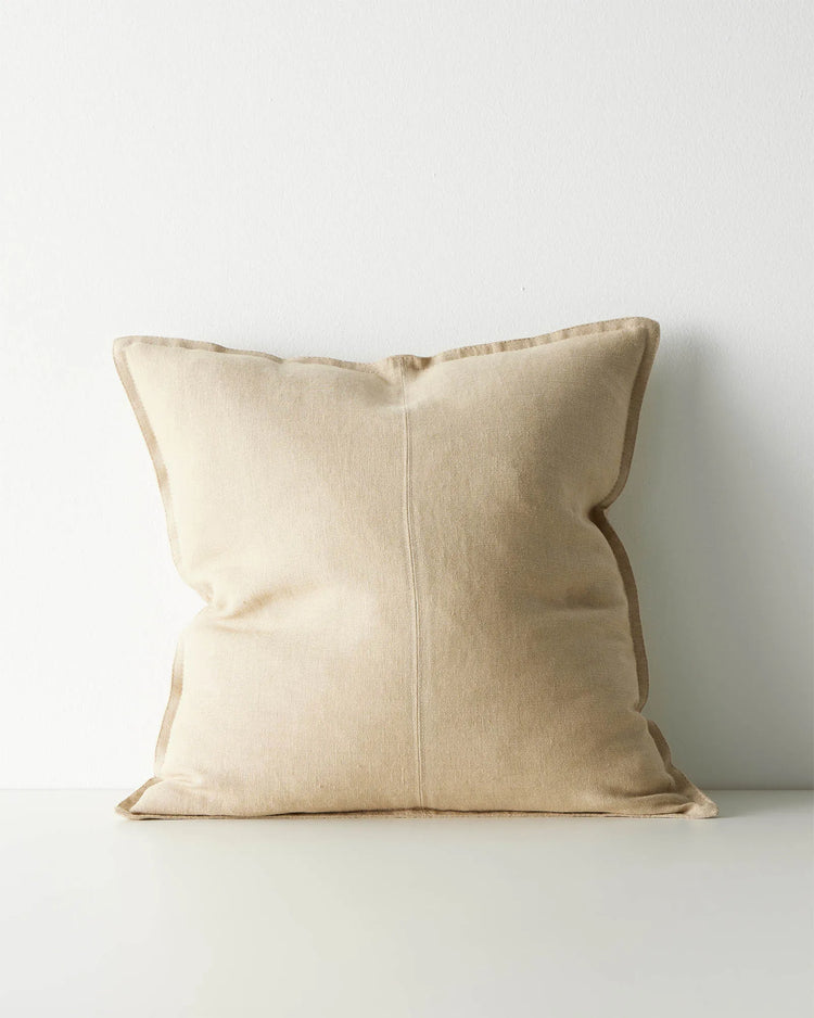 Como Sandstone linen cushion 50x50cm, stonewashed European linen with piped edges and centre seam detail by Weave Home