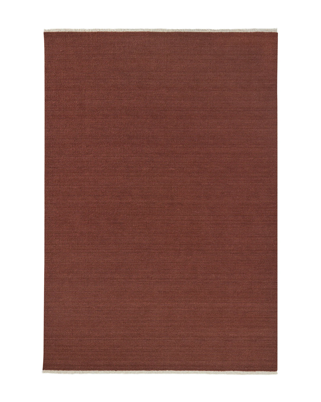 Fabien Ember wool rug with ribbed loop pile texture and fringe edges, bold red tone for high-traffic spaces by Weave Home