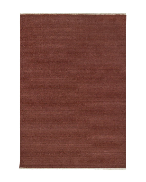 Fabien Ember wool rug with ribbed loop pile texture and fringe edges, bold red tone for high-traffic spaces by Weave Home