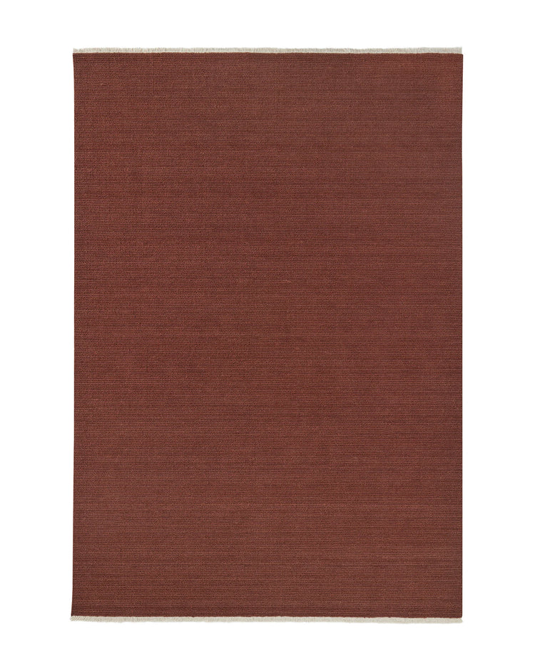 Fabien Ember wool rug with ribbed loop pile texture and fringe edges, bold red tone for high-traffic spaces by Weave Home