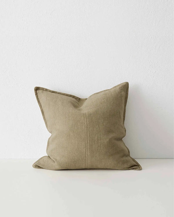Como Clay linen cushion 50x50cm, stone-washed European linen with piped edges, by Weave Home