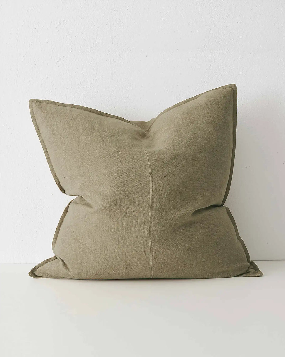 Como Clay linen cushion 60x60cm, stone-washed European linen with piping detail by Weave Home