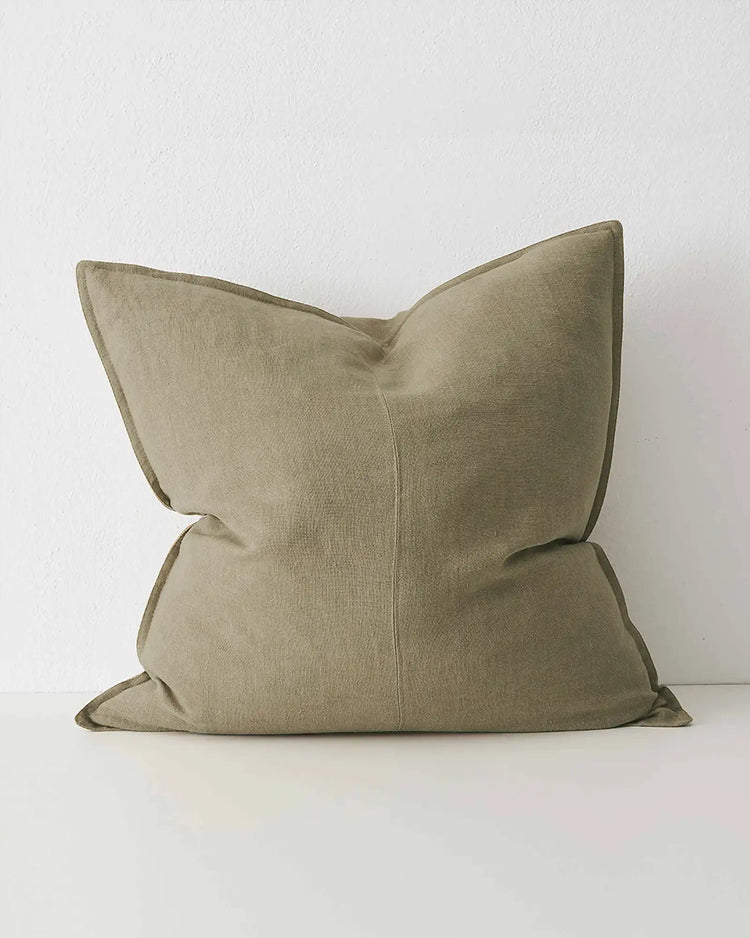 Como Clay linen cushion 60x60cm, stone-washed European linen with piping detail by Weave Home