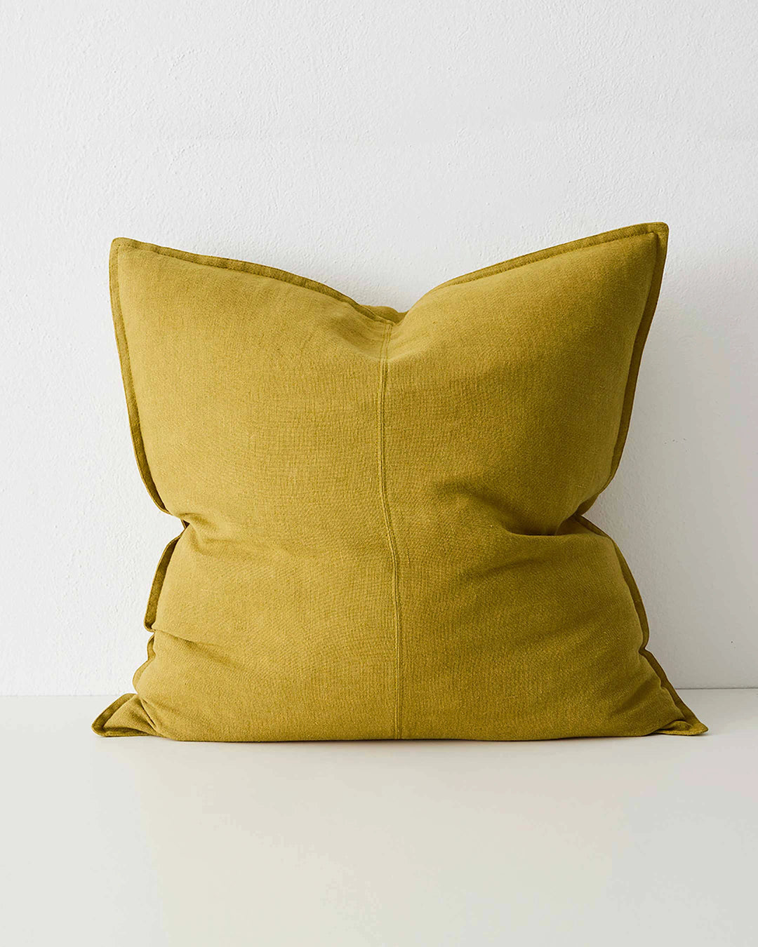 Como Moss 60x60cm linen cushion in mustard yellow with envelope closure, stonewashed European linen by Weave Home