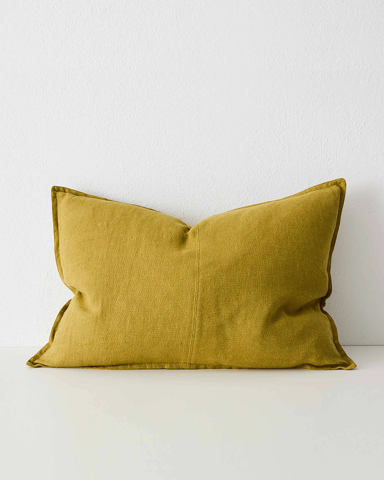 Como Moss lumbar cushion in mustard yellow European linen with tailored seams, 40x60cm by Weave Home