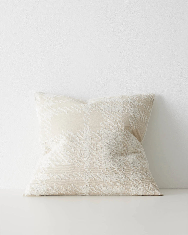 Sienne Macadamia 50x50 cushion cover in cream with oversized check texture weave, overlocked edges, by Weave Home
