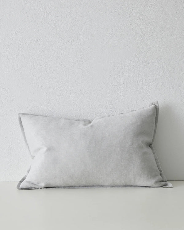 Fiore Glacier lumbar cushion cover 40x60cm in light grey linen viscose blend with piped edges, front view by Weave Home