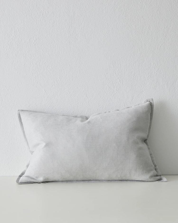 Fiore Glacier lumbar cushion cover 40x60cm in light grey linen viscose blend with piped edges, front view by Weave Home