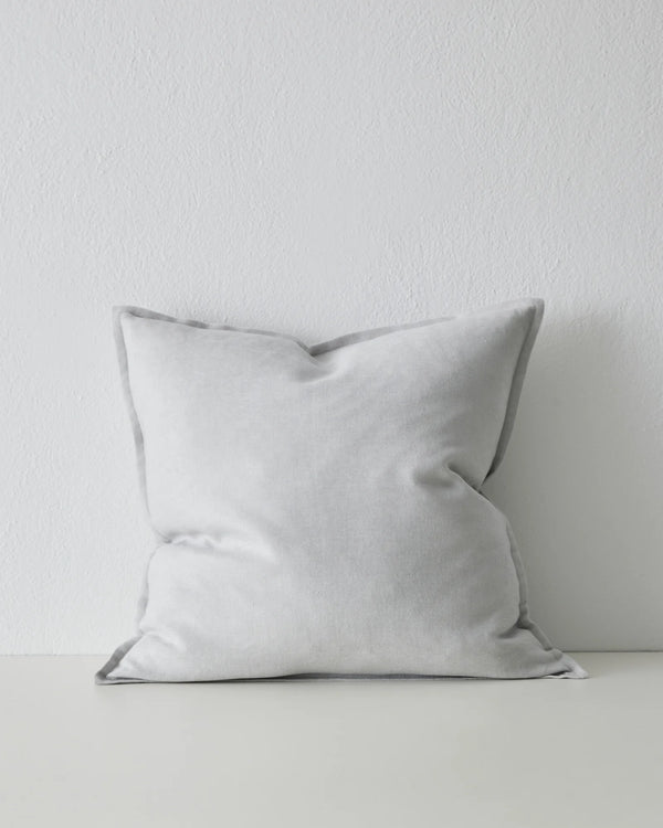 Fiore Glacier 50x50 linen viscose blend cushion cover in soft grey with piped edge detail, front view by Weave Home