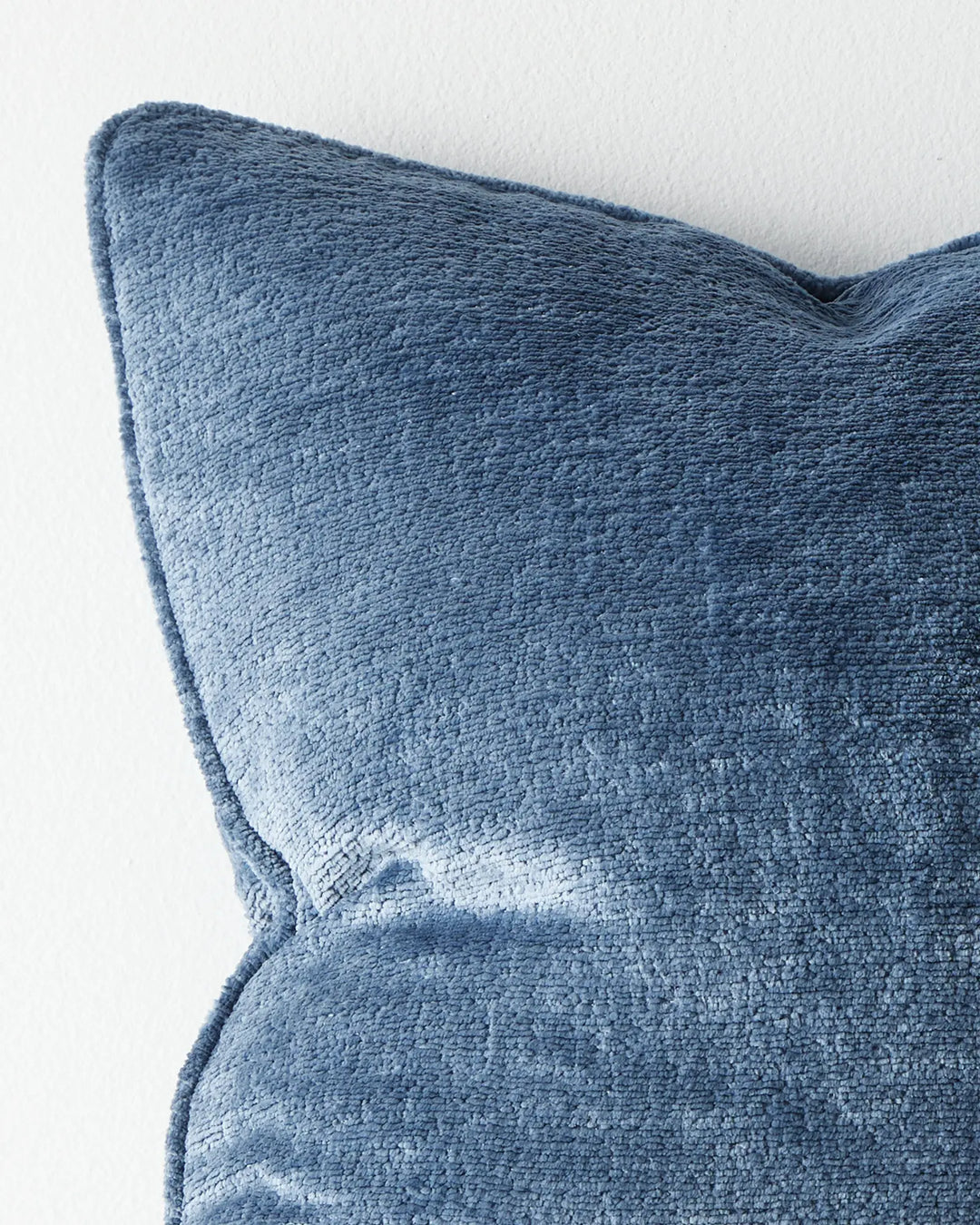 Tempo Marine 50x50 cushion close-up showing chunky chenille texture and piped edge detail by Weave Home