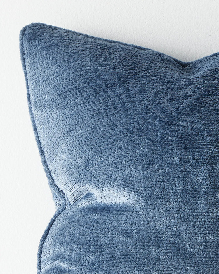 Tempo Marine 50x50 cushion close-up showing chunky chenille texture and piped edge detail by Weave Home