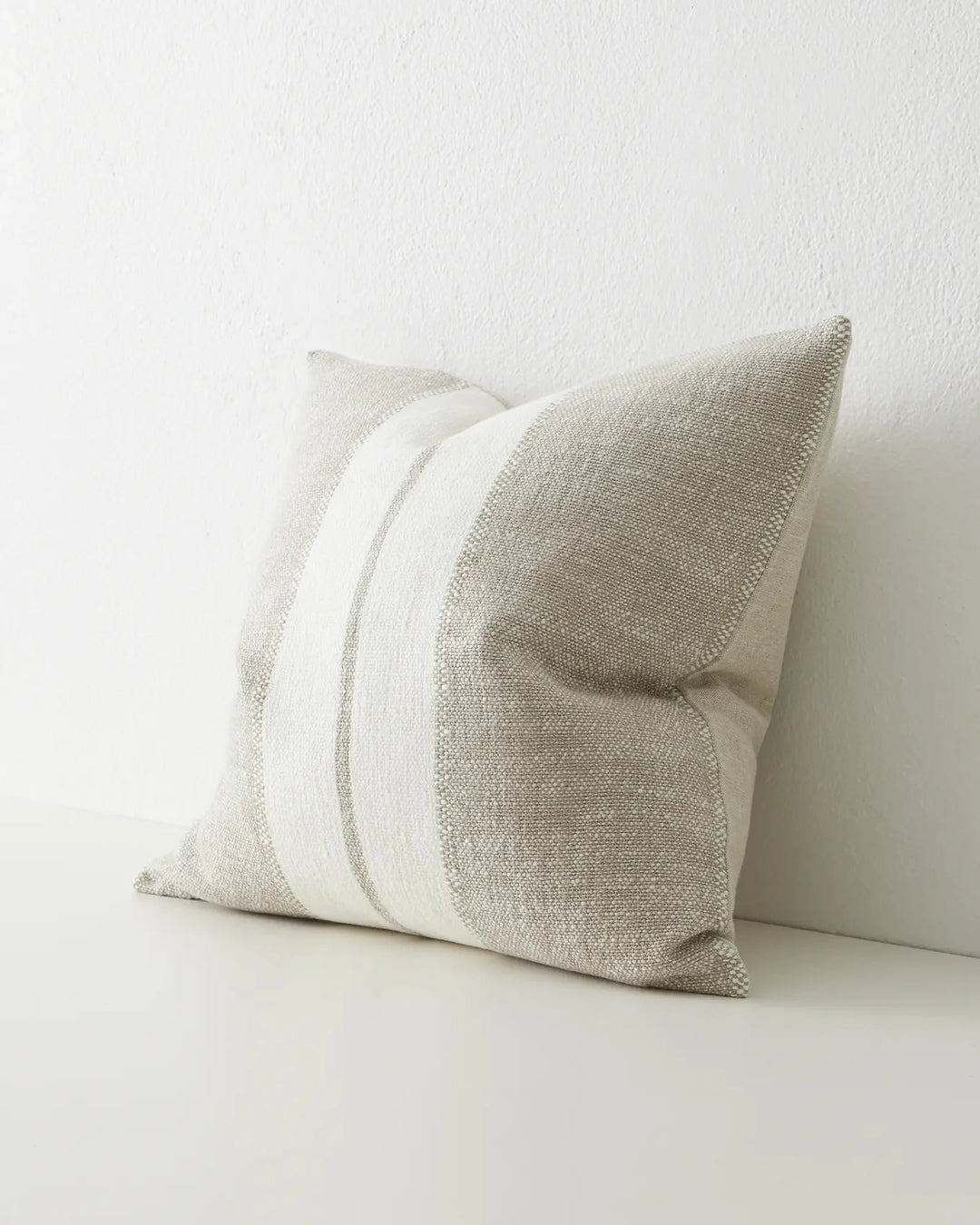 Ottavio Laurel 50x50cm cushion in beige and cream textured stripe with chunky linen-cotton blend by Weave Home