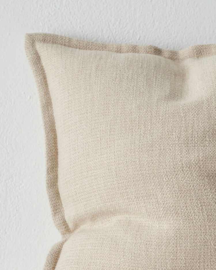 Figlio Oyster 50x50 cushion close-up, showing chunky woven texture and piped edge detail by Weave Home