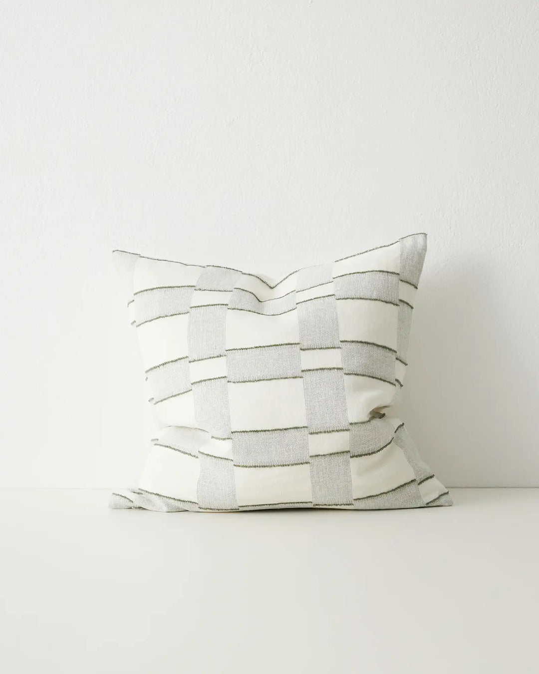 Lorenzo Olive 50x50 cotton linen blend cushion with woven checked pattern and concealed zipper by Weave Home