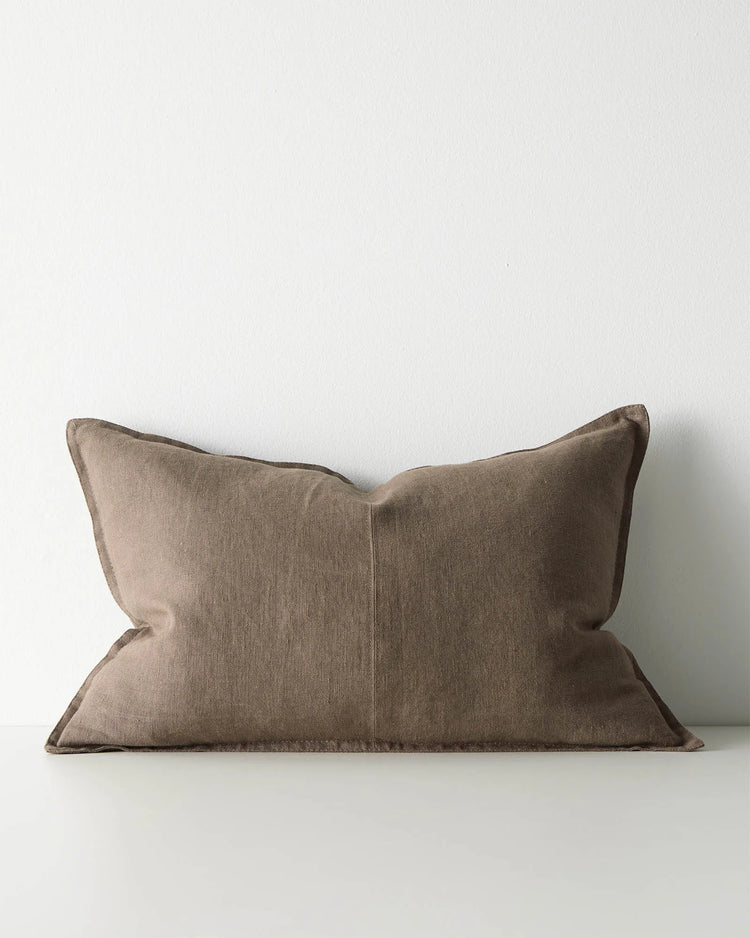 Como Mocha lumbar cushion cover, 40x60cm, 100% stonewashed European linen in warm taupe-brown with piping detail by Weave Home