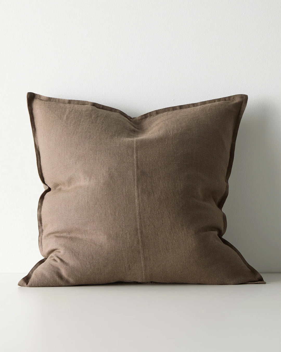 Como Mocha 60x60 European linen cushion cover with piped edges and centre seam detail by Weave Home