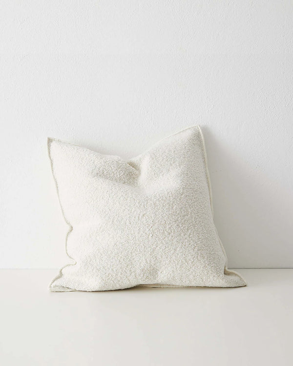Alberto Ivory bouclé cushion 50x50cm with babylock edge, polyester cotton blend, by Weave Home