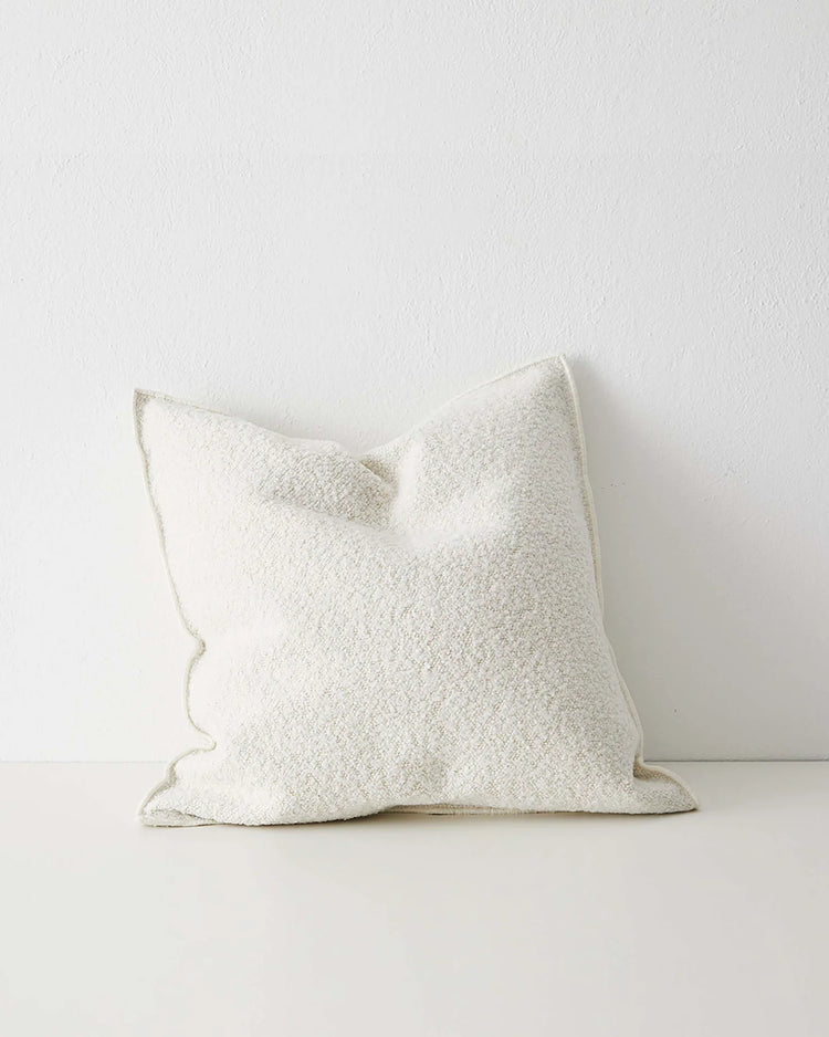Alberto Ivory bouclé cushion 50x50cm with babylock edge, polyester cotton blend, by Weave Home
