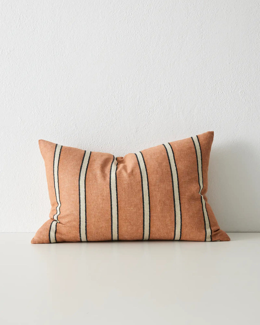 Vinnie Terracotta 40x60 lumbar cushion cover with charcoal and cream cabana stripes on cotton linen blend by Weave Home