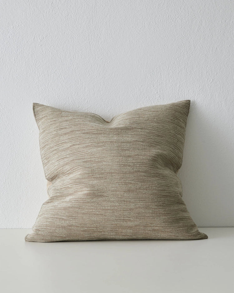 Dania Oyster 50x50 cushion, woven polyester with warm two-toned texture and metallic highlights, overlocked edges by Weave Home