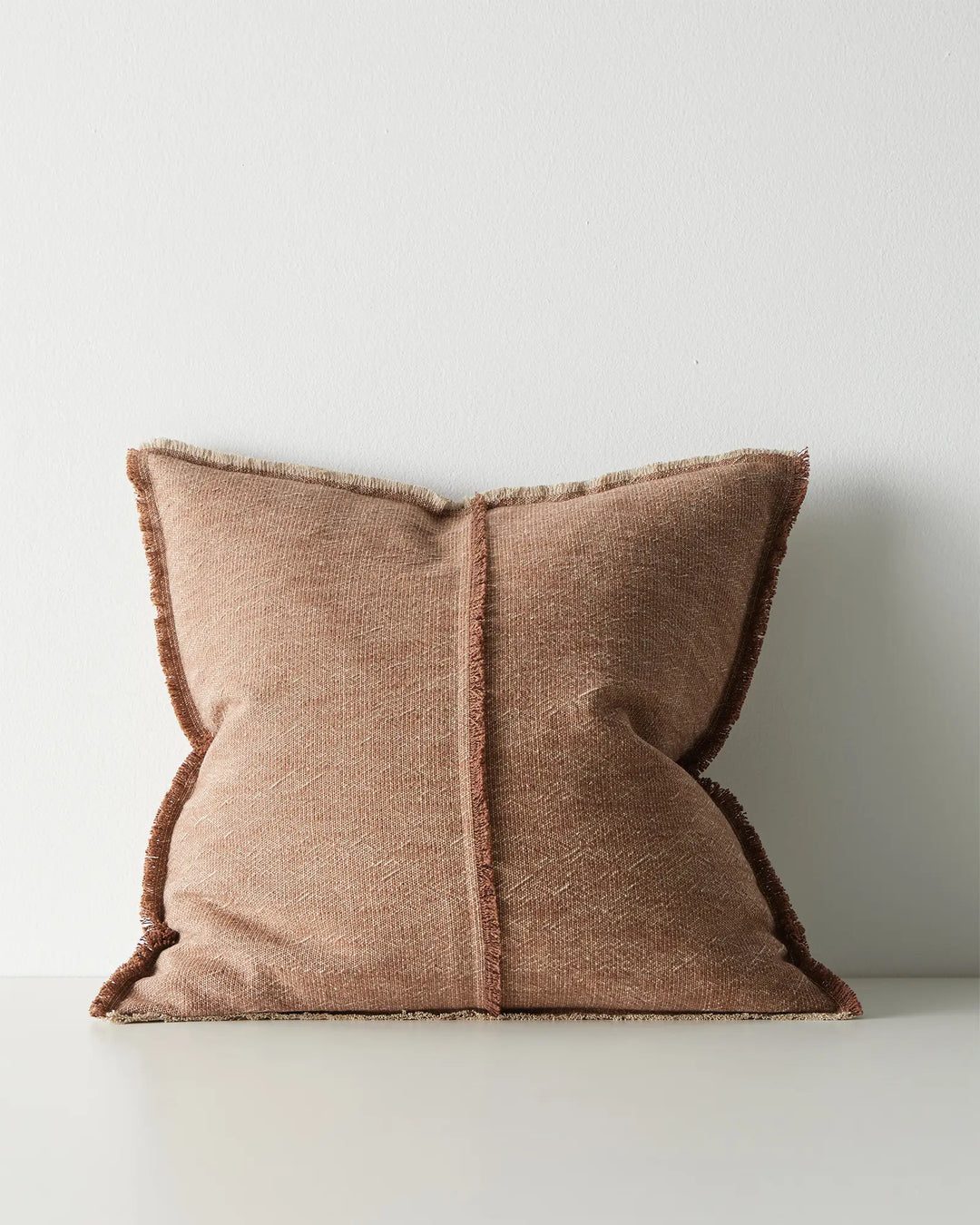 Adela Rust 50x50 cushion cover, cotton linen blend with two-tone weave and raw-edged fringe detail by Weave Home