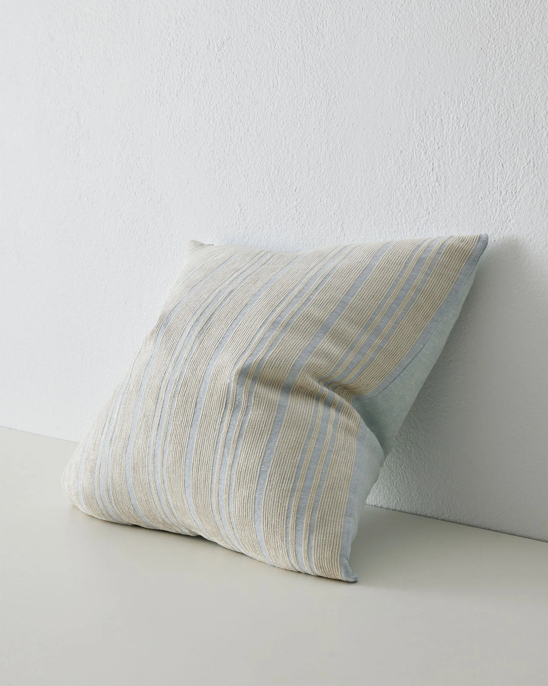 Adriana Glacier 50x50 cushion, sky blue and sandstone striped linen blend with knife edge seam by Weave Home