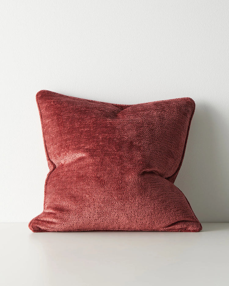 Tempo Ruby cushion, 50x50cm polyester with chunky chenille texture and piped edging detail by Weave Home