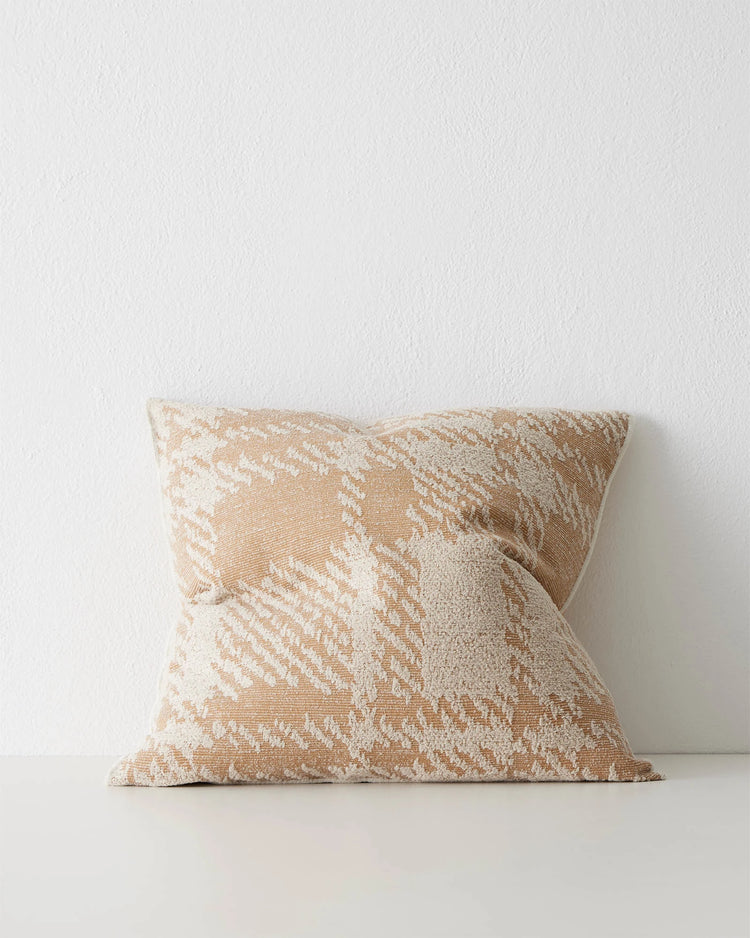 Sienne Desert 50x50cm cushion cover in golden tan with cream oversized check weave texture by Weave Home