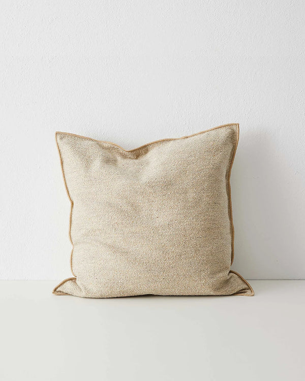 Alberto Nougat bouclé cushion, 50x50cm, caramel tone with babylock edge detail by Weave Home