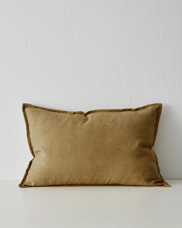 Fiore Sergeant lumbar cushion cover in olive linen viscose blend, 40x60cm, with tailored piping detail by Weave Home