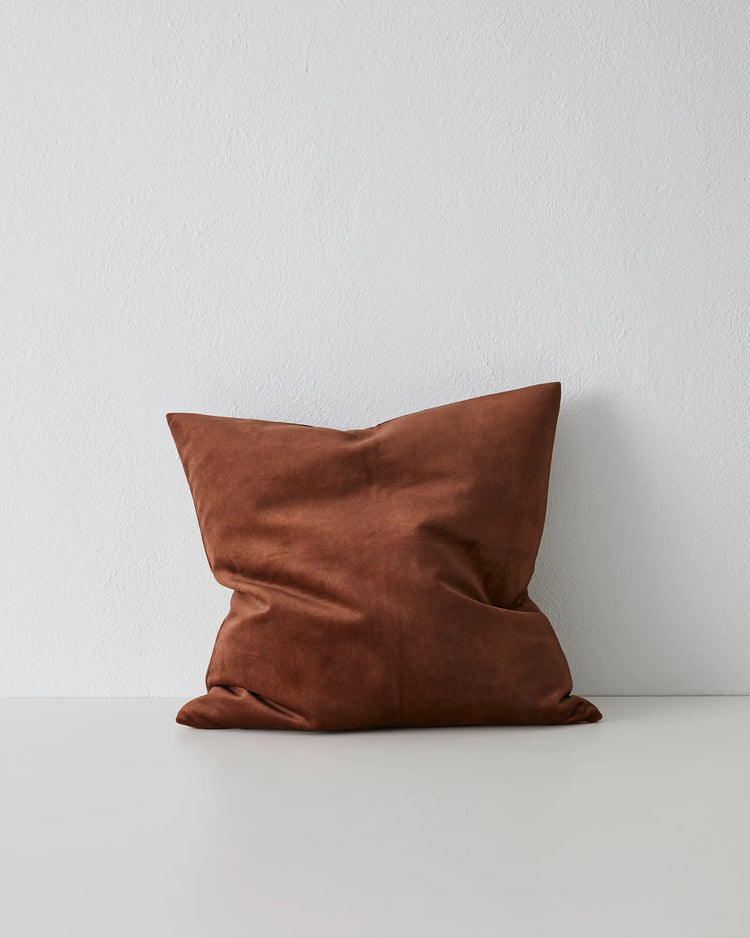 Ava Cinnamon 50x50 cushion in soft polyester with warm brown and red undertones, front view by Weave Home