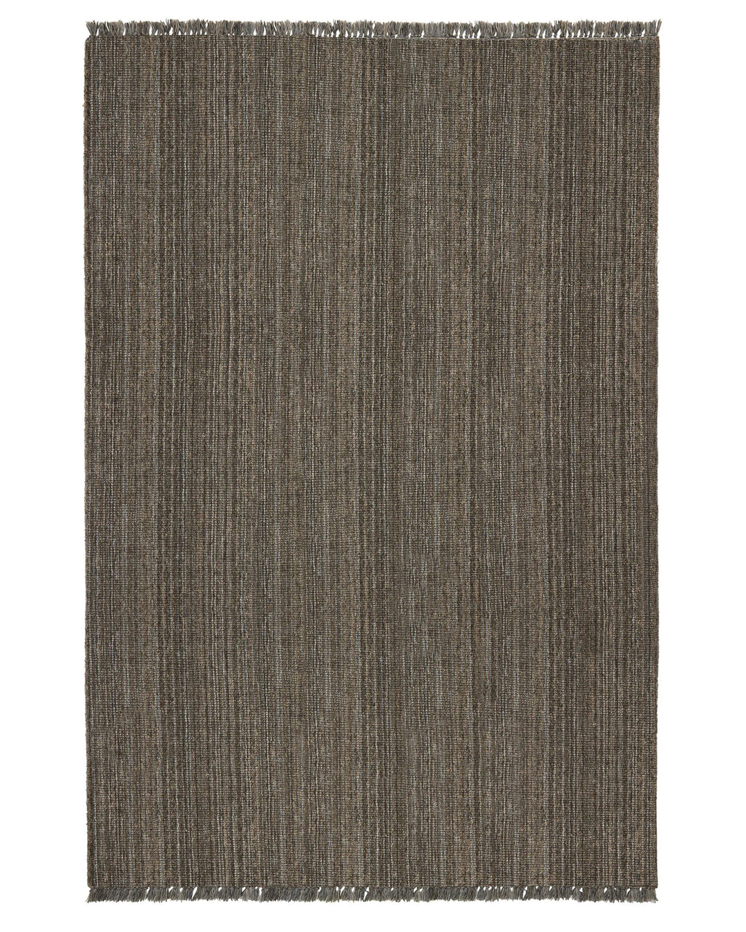 Puglia Fossil rug, 2m x 3m, textured wool-polyester blend with chunky woven weave and fringe border in muted brown-grey-taupe by Weave Home