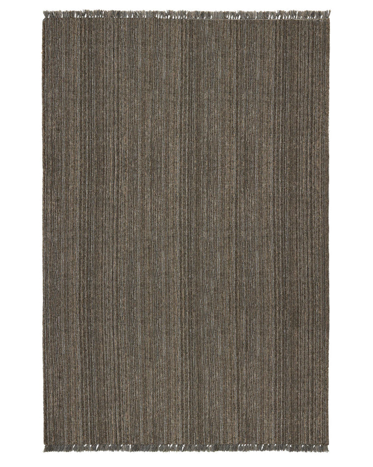 Puglia Fossil rug, 2m x 3m, textured wool-polyester blend with chunky woven weave and fringe border in muted brown-grey-taupe by Weave Home